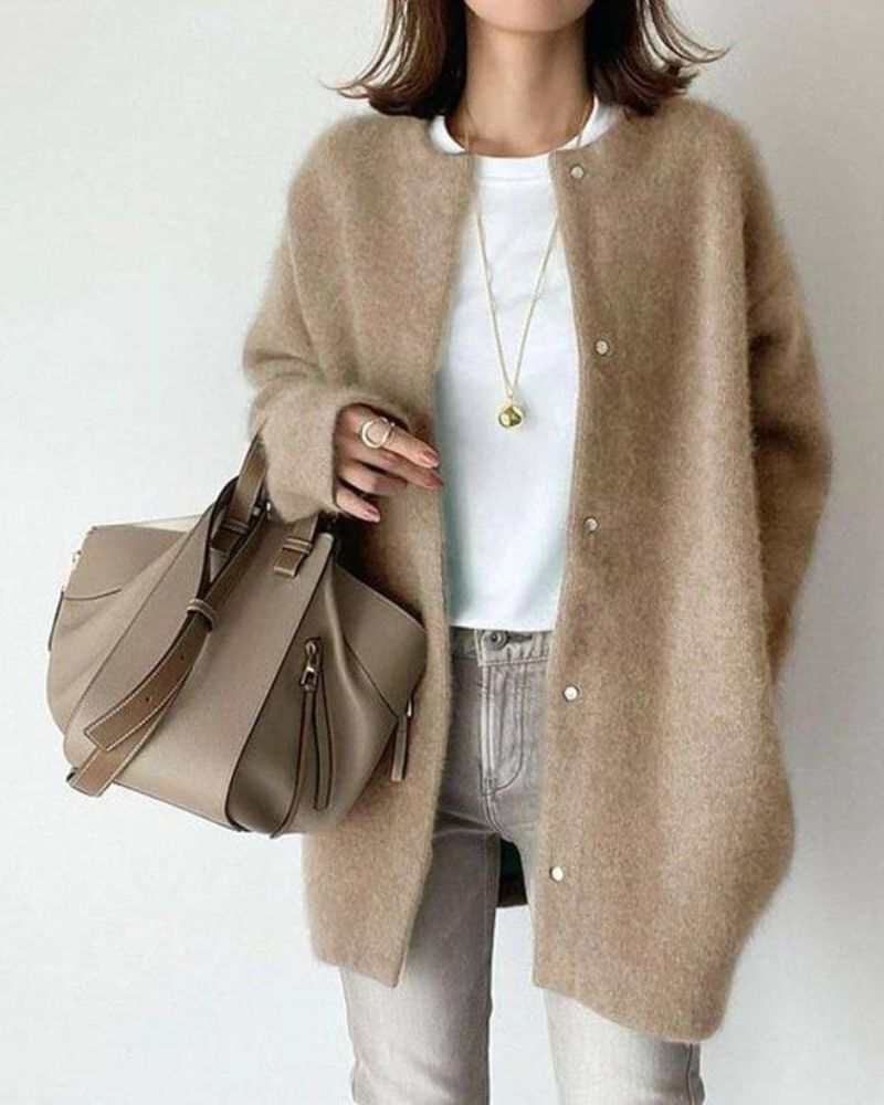 Lily | Oversized Brushed Knit Snap Cardigan