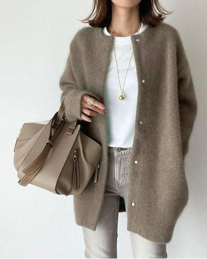 Lily | Oversized Brushed Knit Snap Cardigan