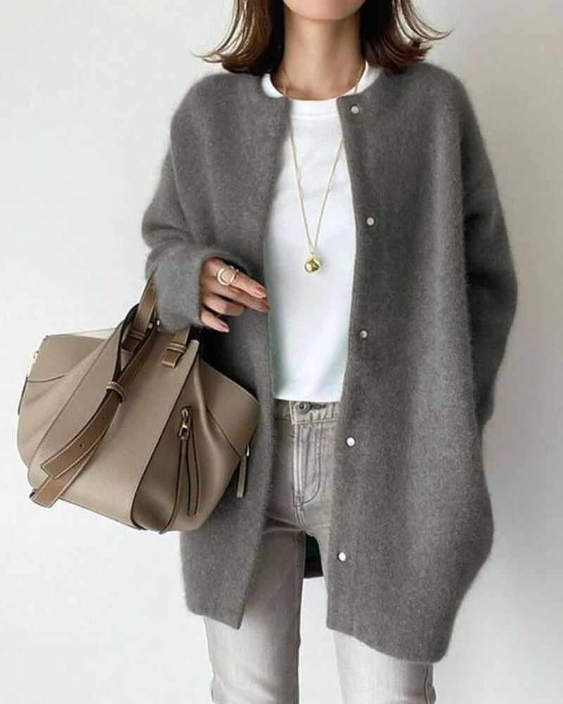 Lily | Oversized Brushed Knit Snap Cardigan