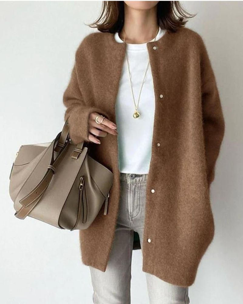 Lily | Oversized Brushed Knit Snap Cardigan