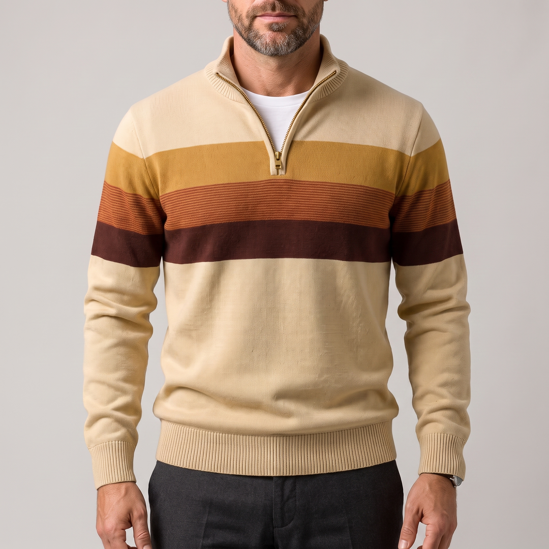 Lucas | Striped Quarter Zip Cotton Jumper