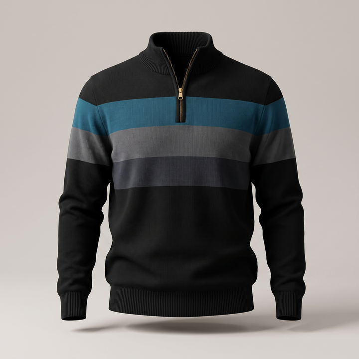 Lucas | Striped Quarter Zip Cotton Jumper