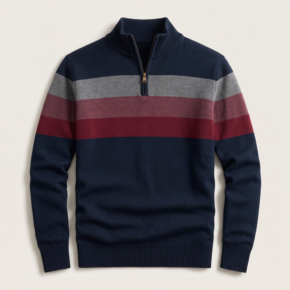Lucas | Striped Quarter Zip Cotton Jumper