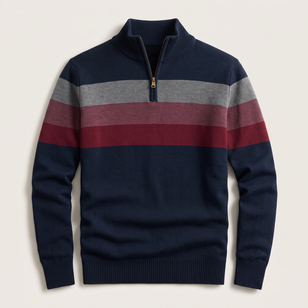 Lucas | Striped Quarter Zip Cotton Jumper