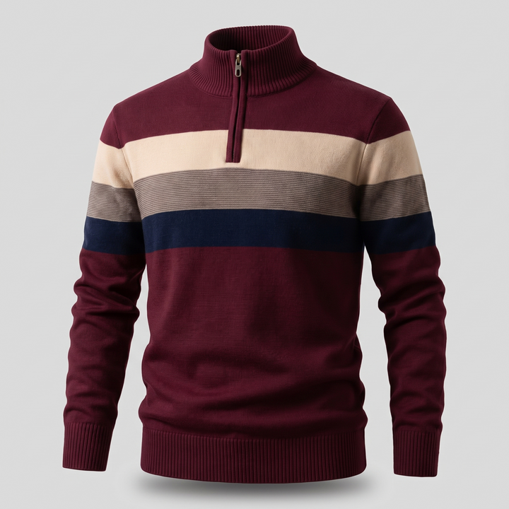 Lucas | Striped Quarter Zip Cotton Jumper