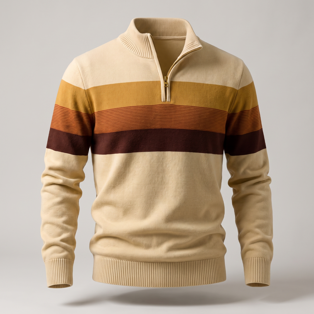 Lucas | Striped Quarter Zip Cotton Jumper