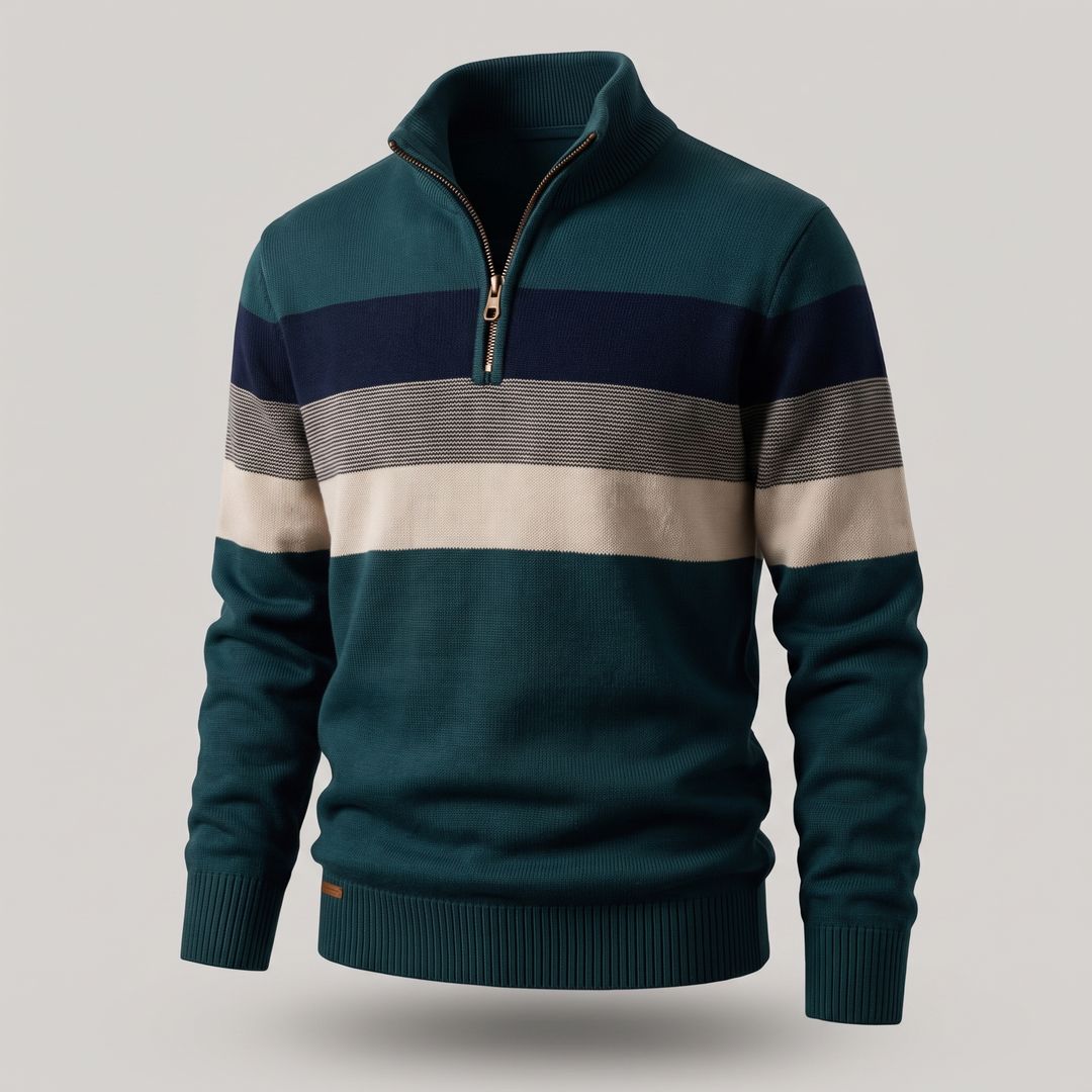 Lucas | Striped Quarter Zip Cotton Jumper