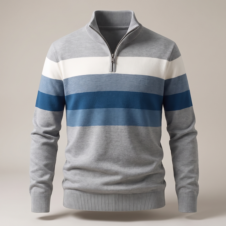 Lucas | Striped Quarter Zip Cotton Jumper