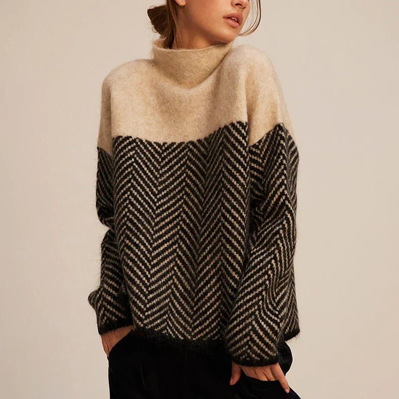 Lucy | Herringbone High Neck Knitted Jumper