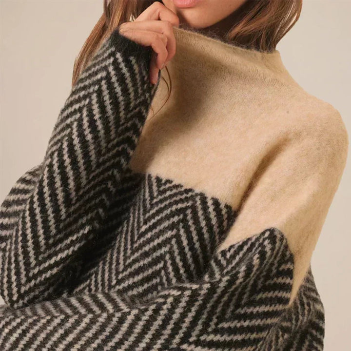 Lucy | Herringbone High Neck Knitted Jumper