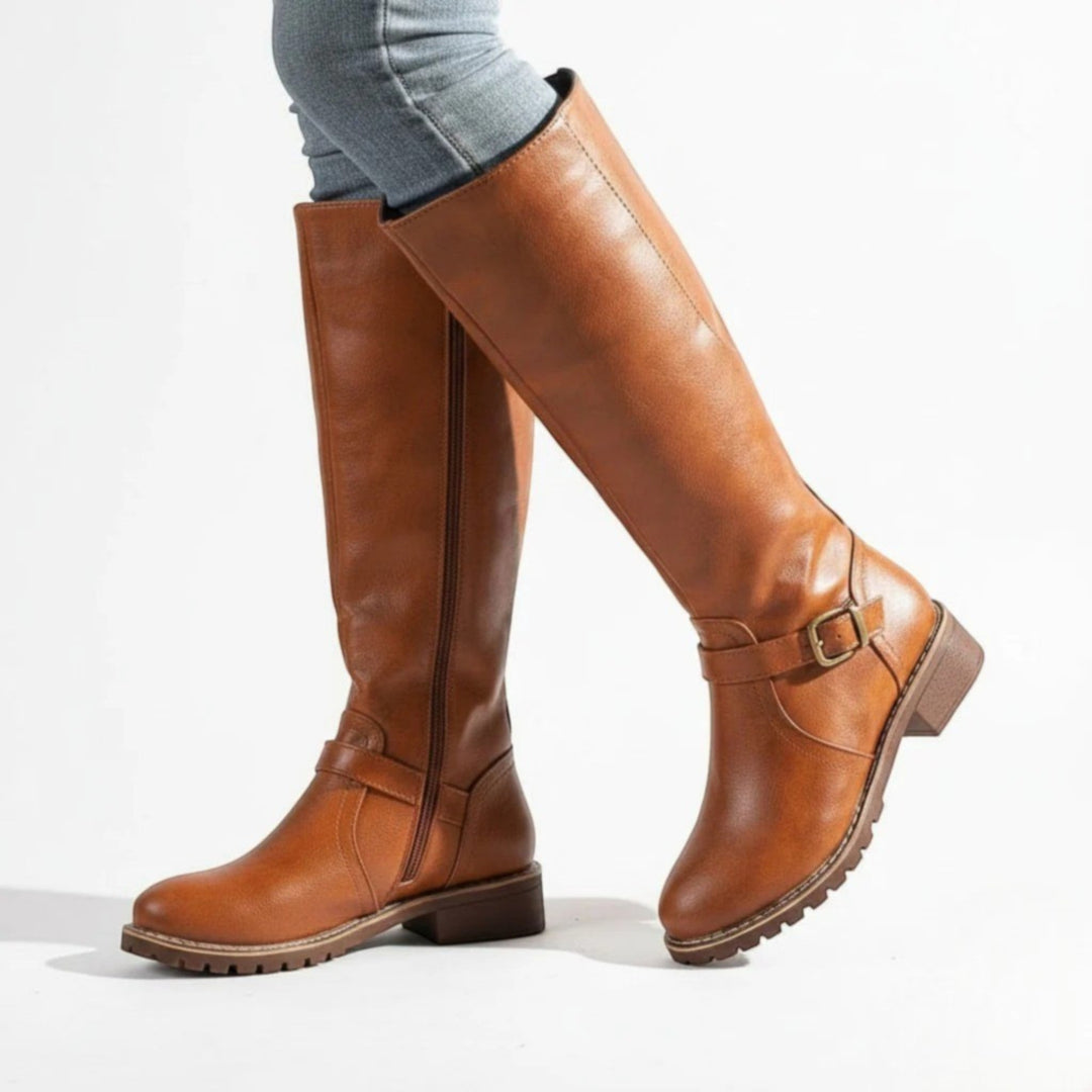 Margaret | Knee-High Leather Buckle Riding Boots