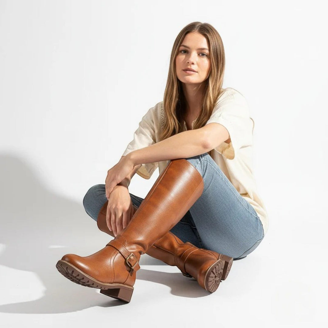 Margaret | Knee-High Leather Buckle Riding Boots