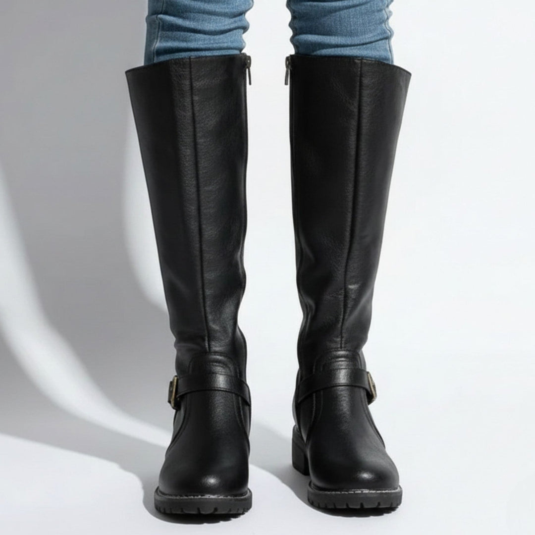 Margaret | Knee-High Leather Buckle Riding Boots