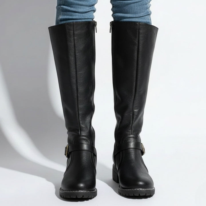 Margaret | Knee-High Leather Buckle Riding Boots