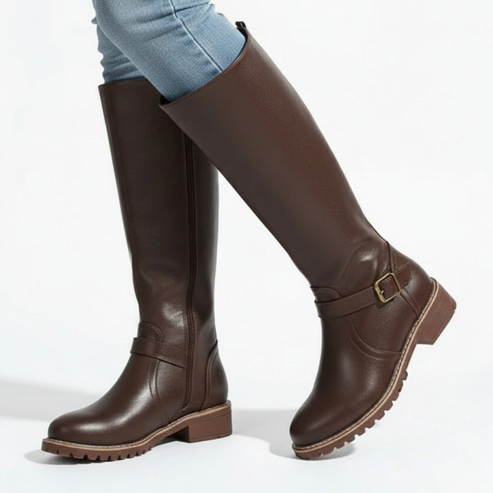 Margaret | Knee-High Leather Buckle Riding Boots
