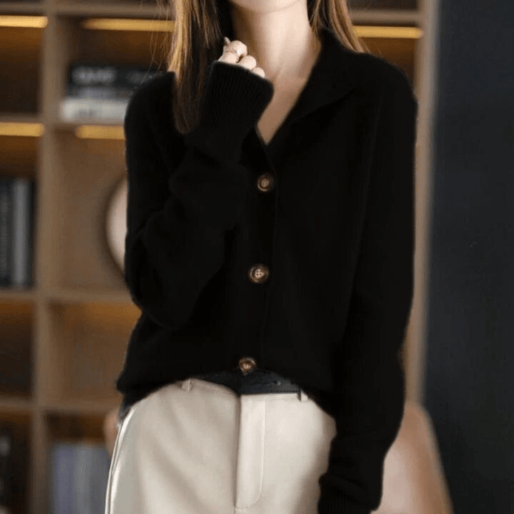 Mary | Button-Front Collared Knit Cardigan