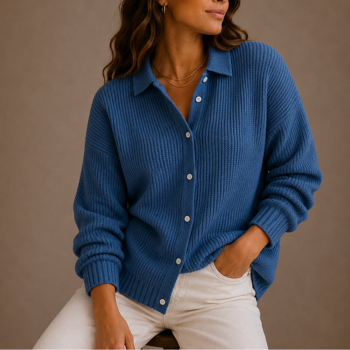 Maureen | Collared Button-Up Ribbed Cardigan