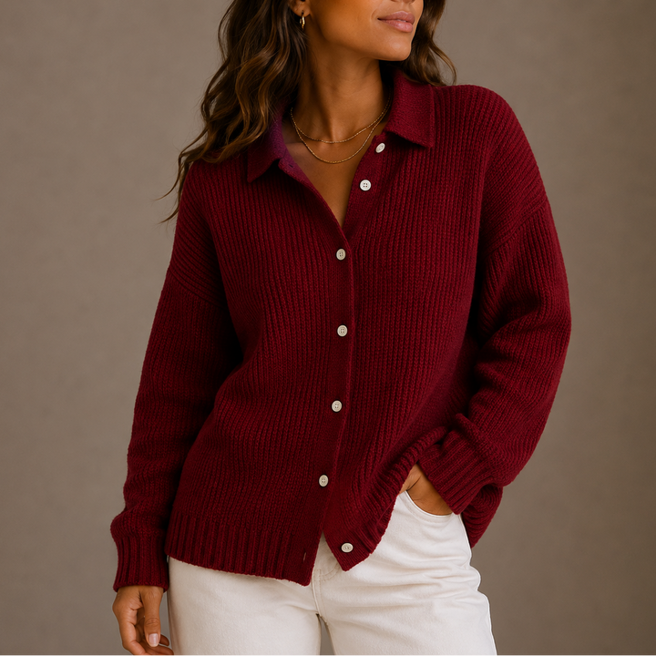 Maureen | Collared Button-Up Ribbed Cardigan