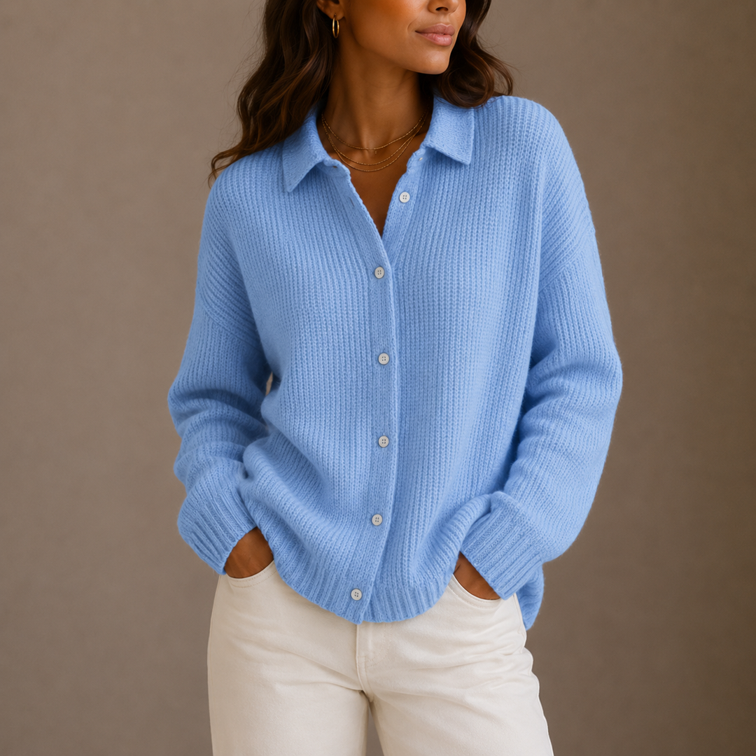 Maureen | Collared Button-Up Ribbed Cardigan