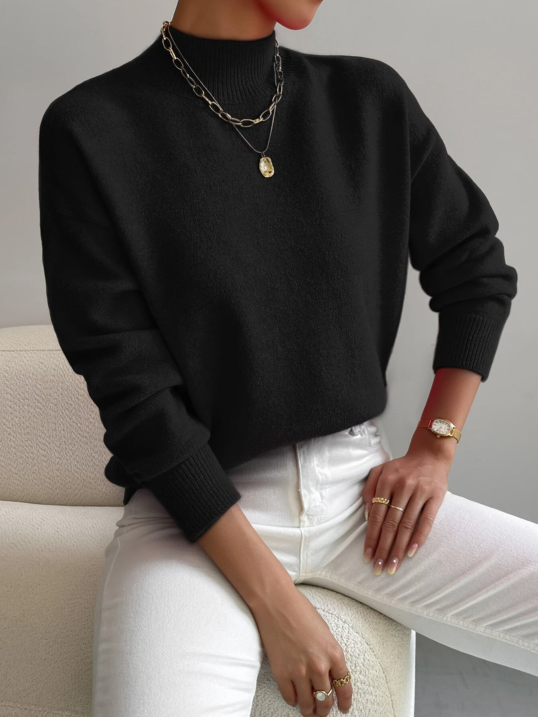 Megan | Mock Neck Relaxed Knit Jumper
