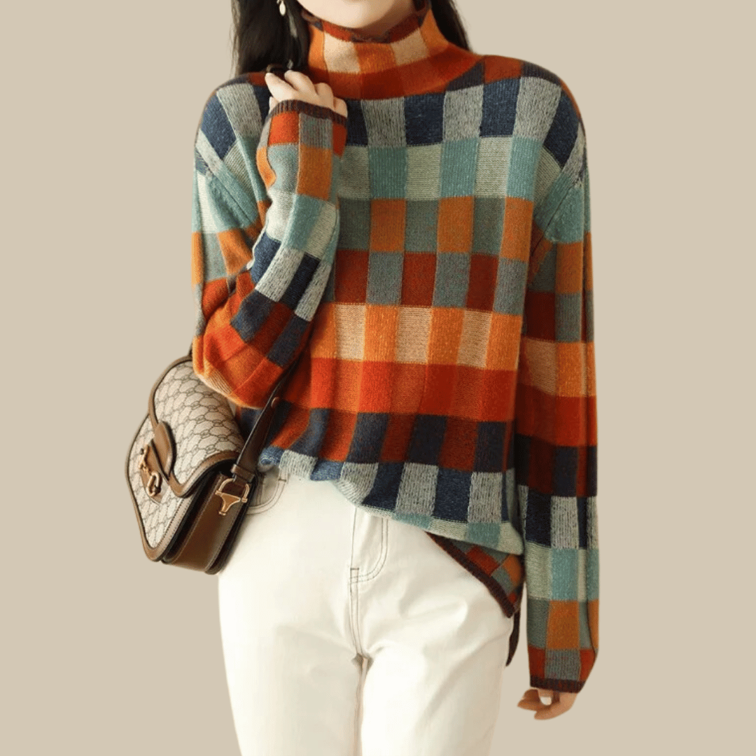 Millie | Checked Turtleneck Knitted Jumper