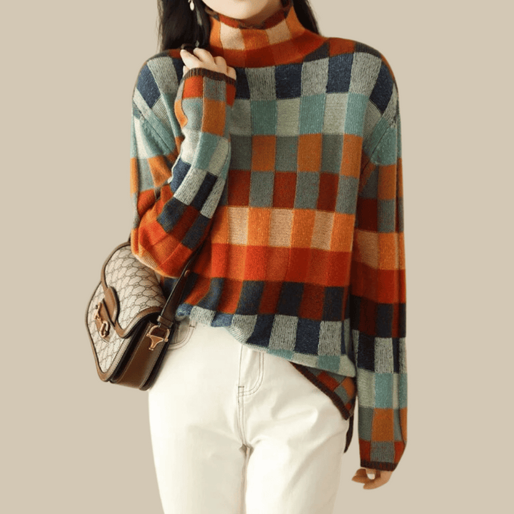 Millie | Checked Turtleneck Knitted Jumper