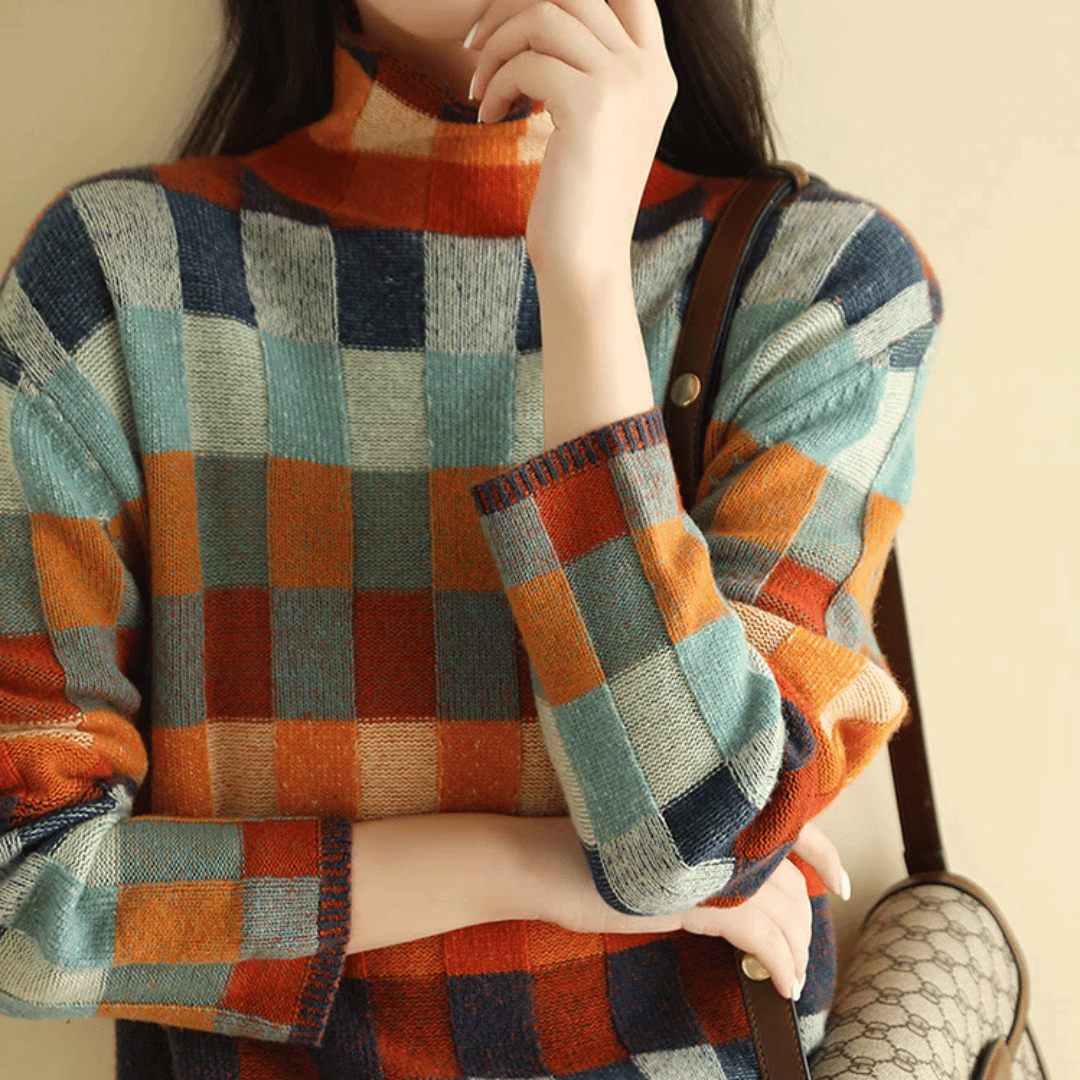 Millie | Checked Turtleneck Knitted Jumper