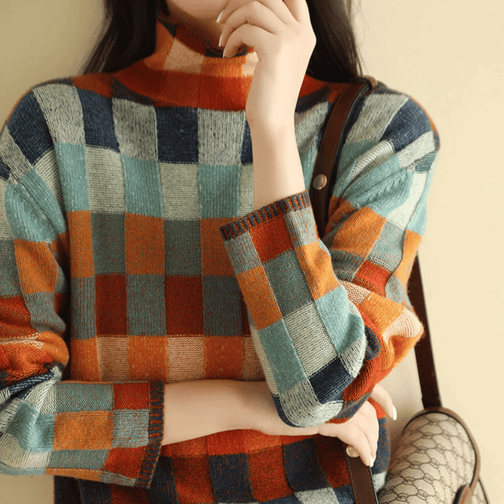 Millie | Checked Turtleneck Knitted Jumper