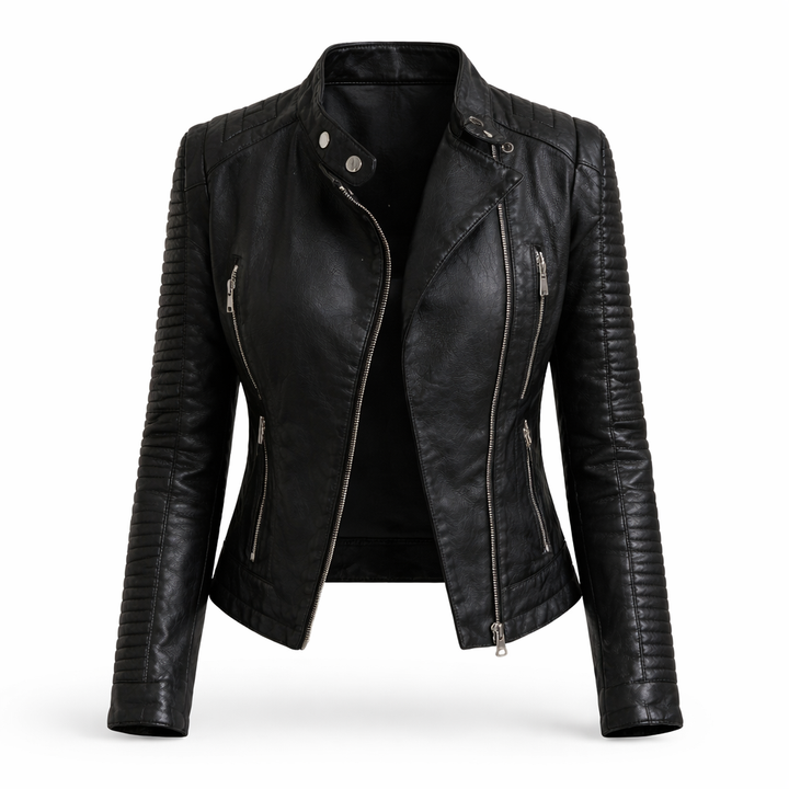 Monica | Quilted Sleeve Asymmetric Biker Jacket