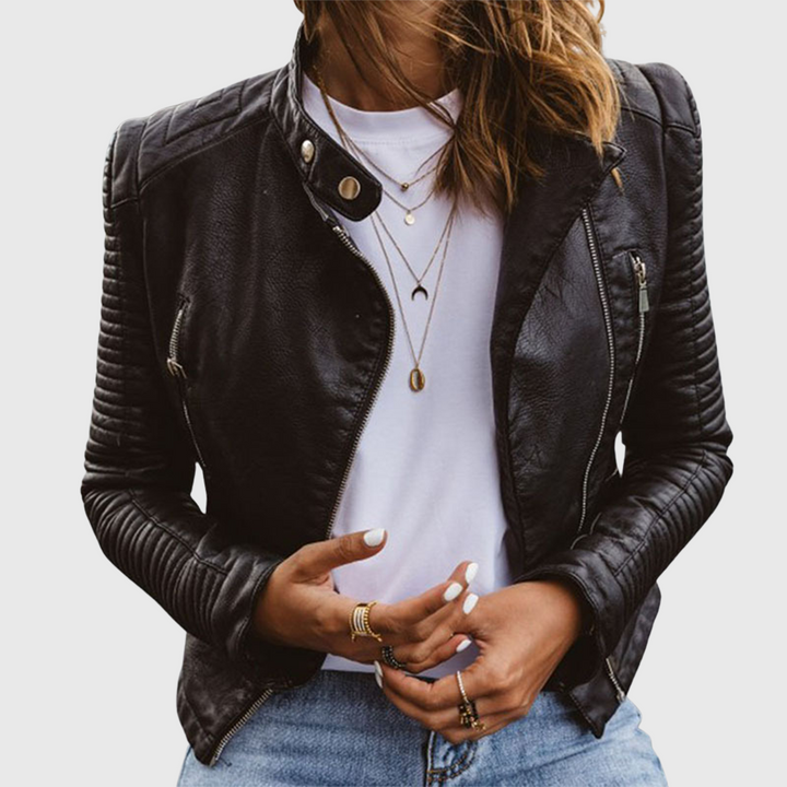 Monica | Quilted Sleeve Asymmetric Biker Jacket
