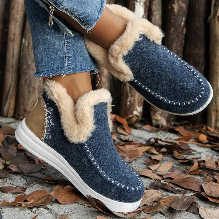 Natasha | Faux Fur Trimmed Slip-On Ankle Boots