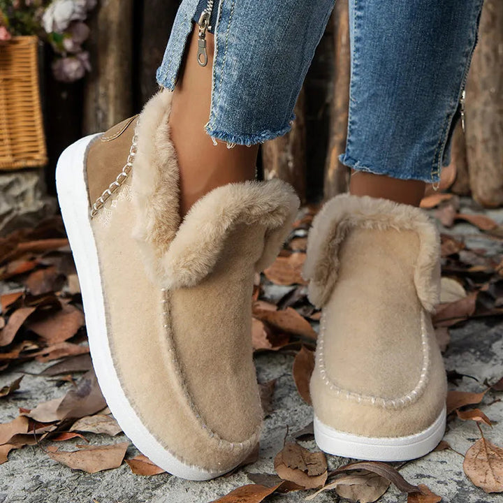 Natasha | Faux Fur Trimmed Slip-On Ankle Boots