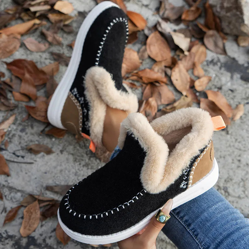 Natasha | Faux Fur Trimmed Slip-On Ankle Boots