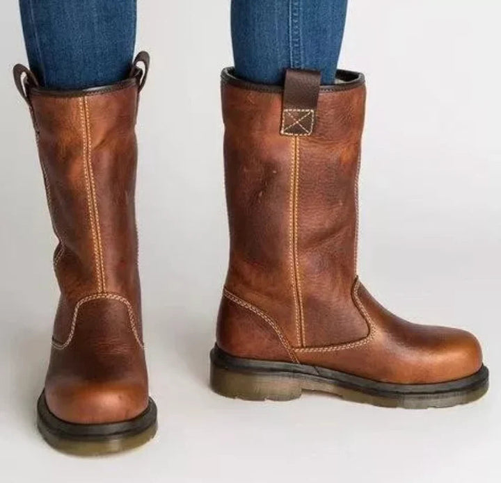 Olivia | Lined Round Toe Mid Calf Leather Boots