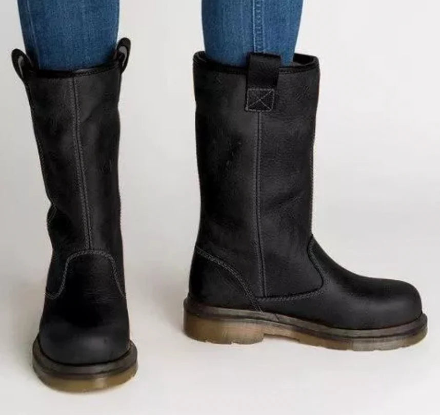 Olivia | Lined Round Toe Mid Calf Leather Boots