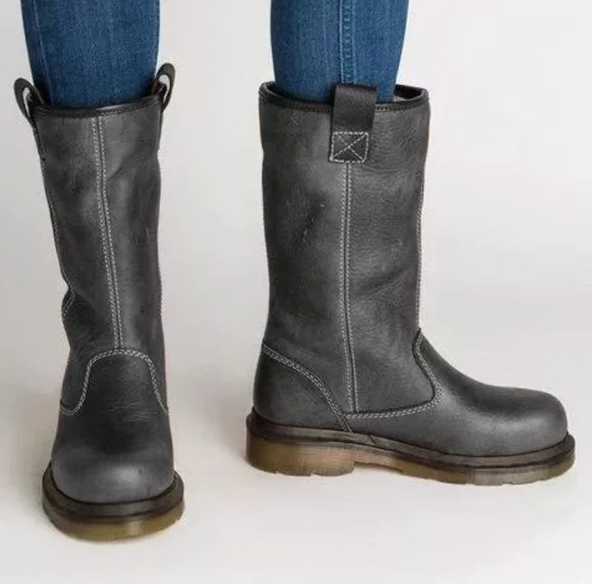 Olivia | Lined Round Toe Mid Calf Leather Boots