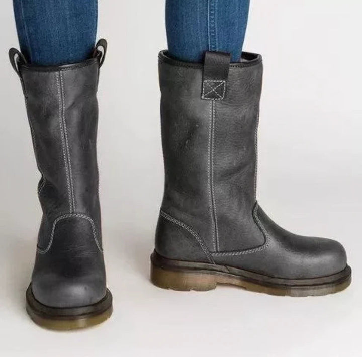 Olivia | Lined Round Toe Mid Calf Leather Boots