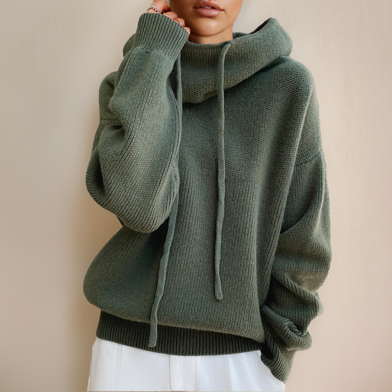 Pamela | Relaxed Cowl Neck Knit Hoodie