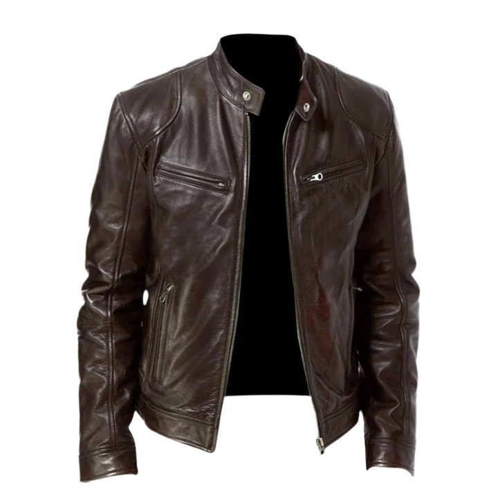 Preston | Stand Collar Zip-Up Leather Jacket