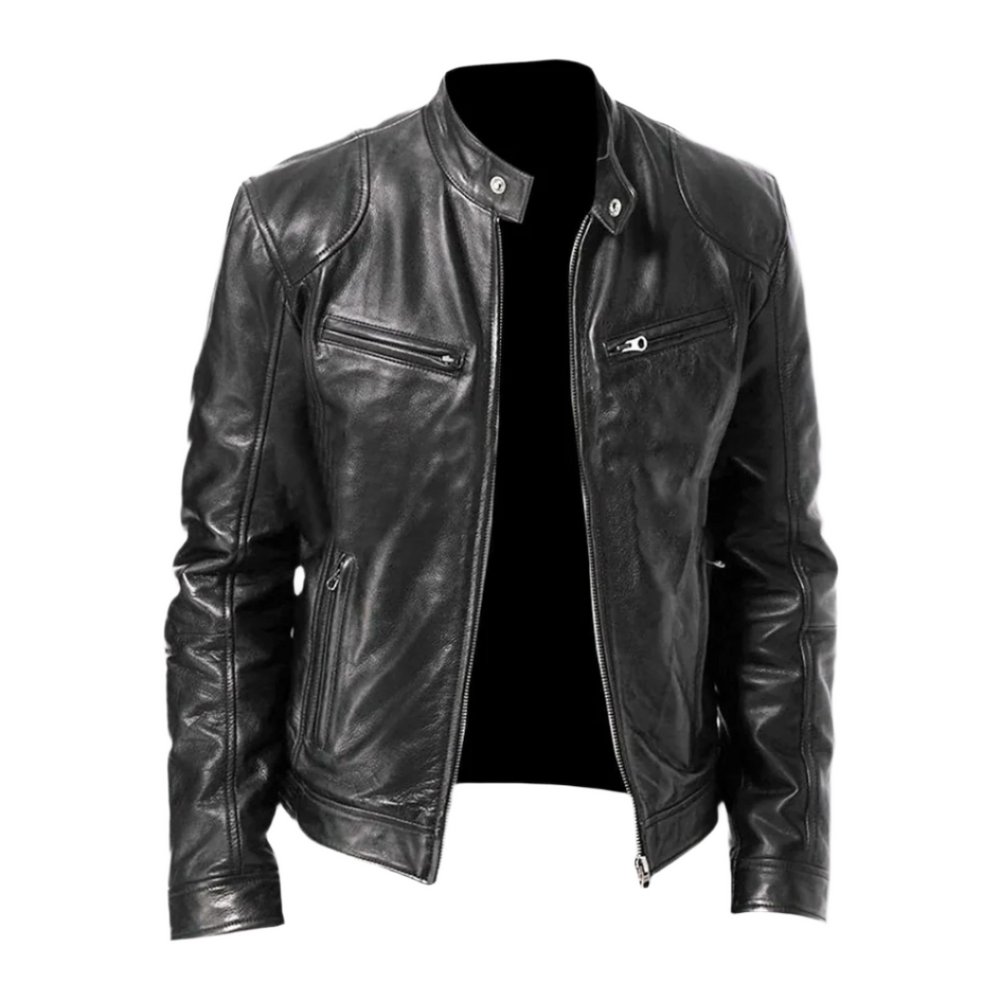 Preston | Stand Collar Zip-Up Leather Jacket