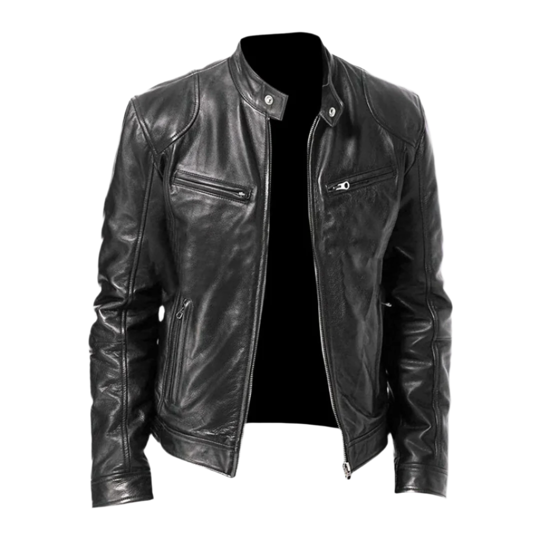 Preston | Stand Collar Zip-Up Leather Jacket