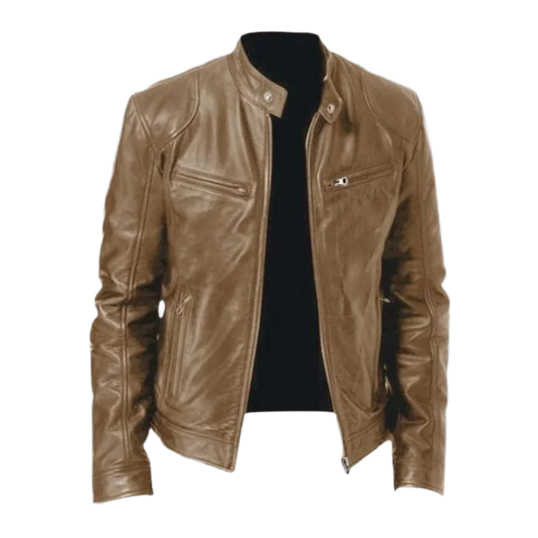 Preston | Stand Collar Zip-Up Leather Jacket