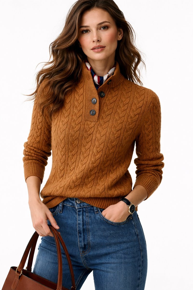 Rose | Cable Knit Button-Neck Jumper