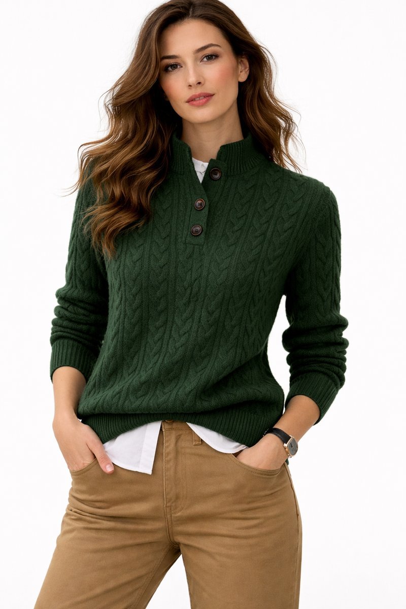 Rose | Cable Knit Button-Neck Jumper