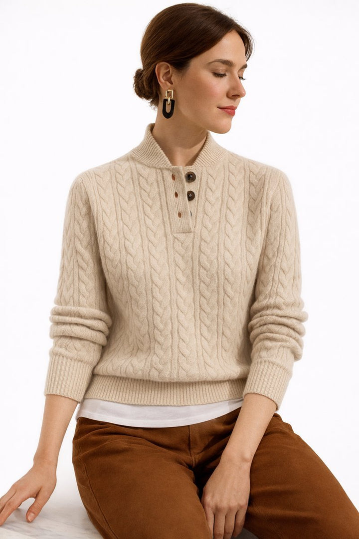 Rose | Cable Knit Button-Neck Jumper