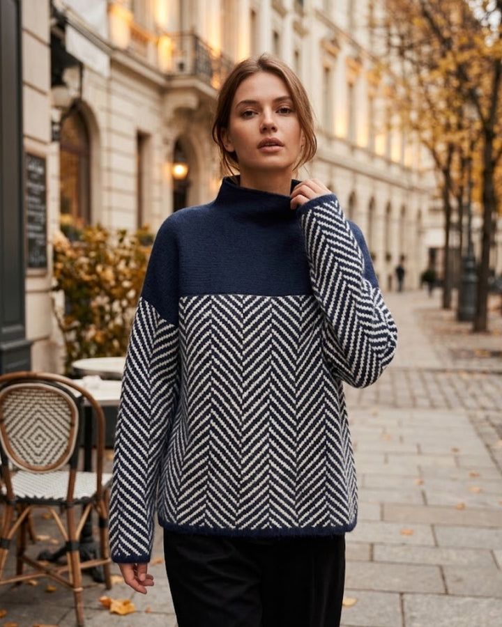 Shawna | Chevron Knit Funnel Neck Jumper