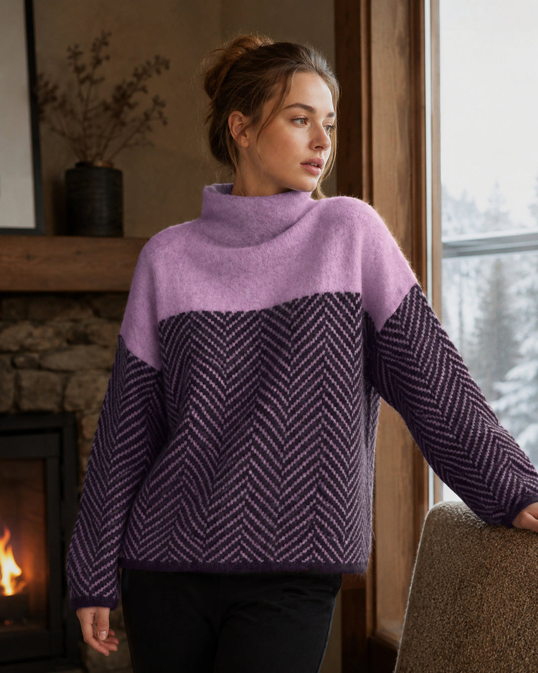 Shawna | Chevron Knit Funnel Neck Jumper