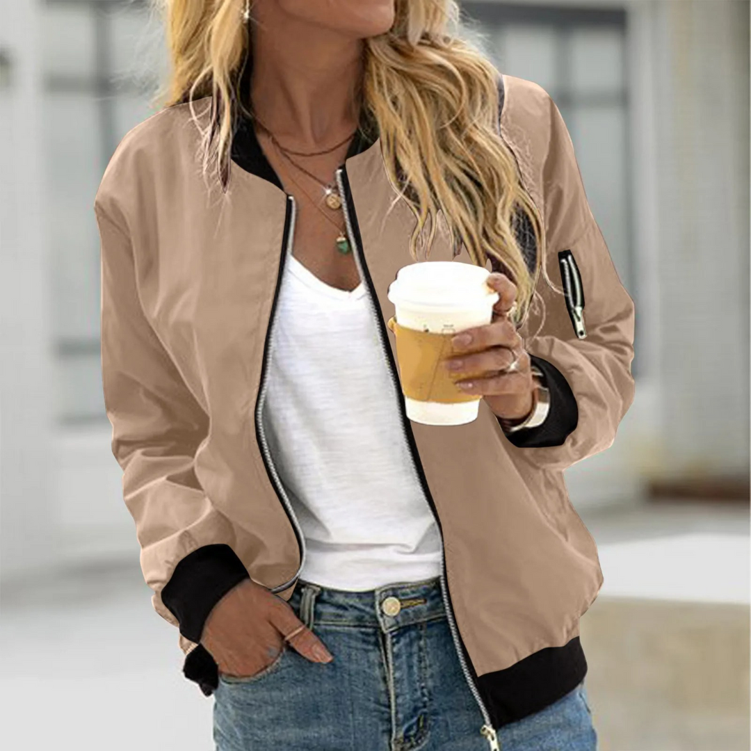 Sophie | Contrast Rib Zip-Through Bomber Jacket