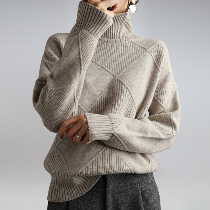 Stacey | Textured Diamond Roll Neck Jumper