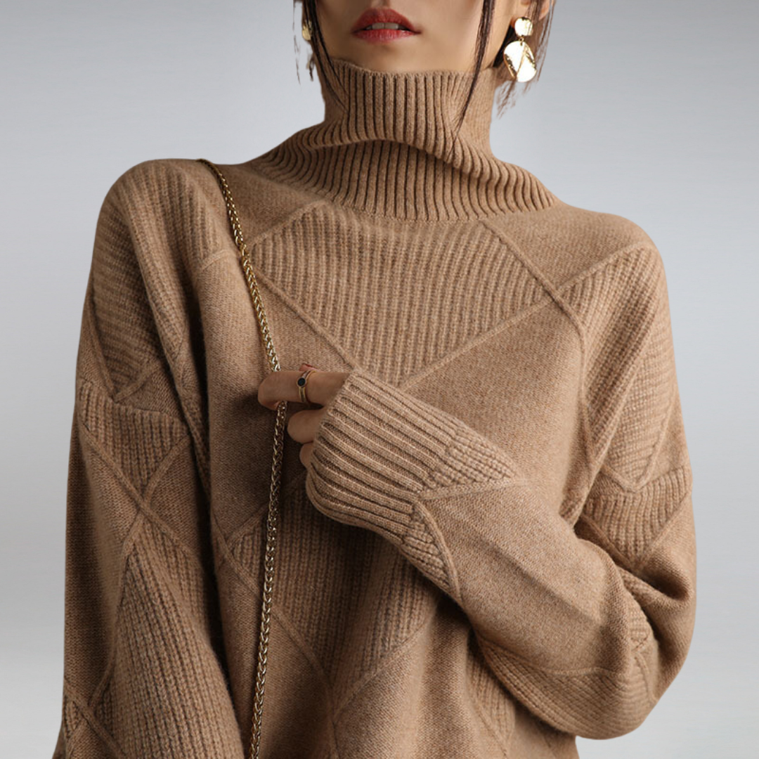 Stacey | Textured Diamond Roll Neck Jumper
